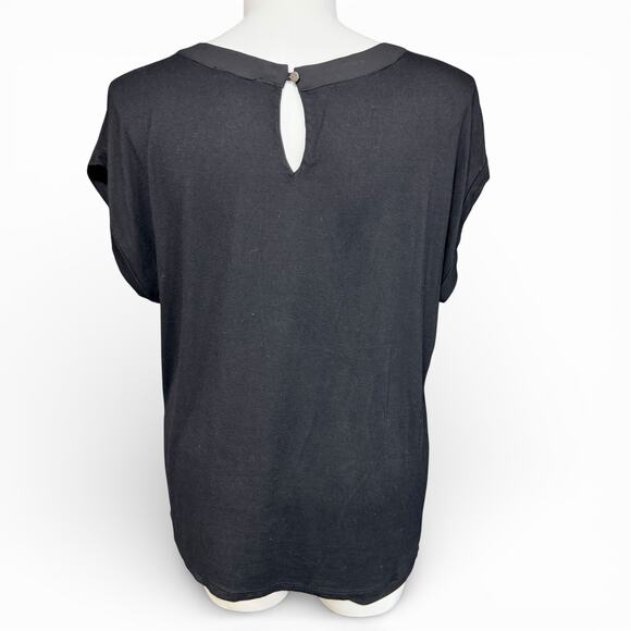 Papermoon Womens Blouse Shirt Top Pullover Keyhole Neckline Cap Sleeve Black 2X - Picture 3 of 7
